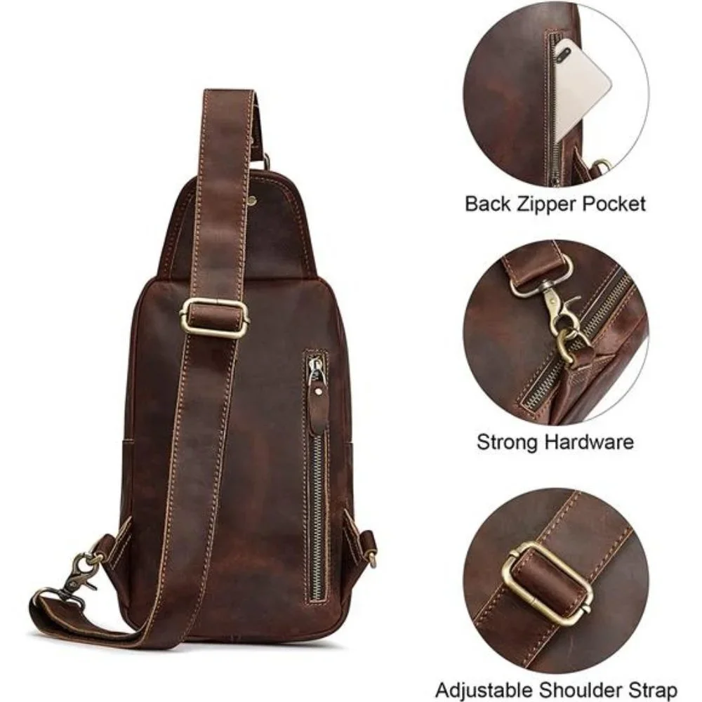 Unisex Vintage Genuine Leather Shoulder Backpack Crossbody Bag, Dark Brown